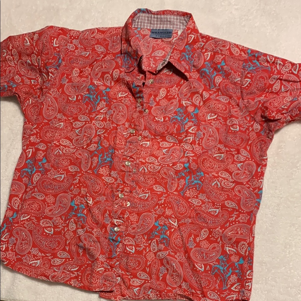 Wrangler Red Button Down Shirt with Blue Accents
